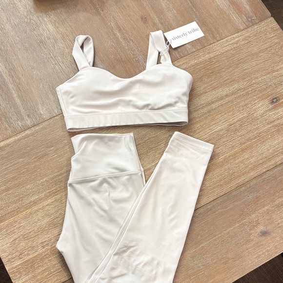 Chic Cream Crop Top and Leggings Set - Picture 1 of 6